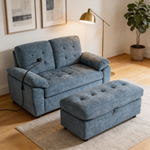 Leisure sofa chair,Double sofa recliner, with manually adjustable backrest, soft padded armrests, side USB charging port and phone stand, comes with a matching storage ottoman-Blue-W487S00516 - 场景图