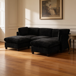 96.5'Sectional Couch for Living room, Upholstered Soft Chenille Fabric Sofa with Storage, 3-Seater with Two Ottomans U Shape Sofa Black-W1097S00285 - 场景图