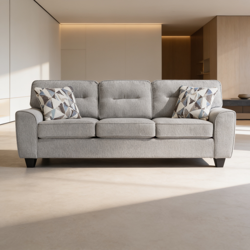 Contemporary Living Room Furniture 2pc Set Sofa Loveseat Durable Chenille Fabric Decorative Pillows Gray-B011S02475 - 场景图