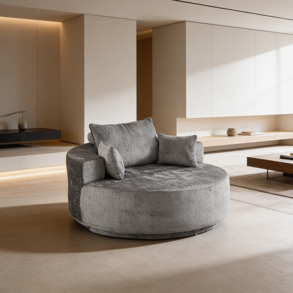 55''L Chenille Foam Single Swivel Chair, Fluffy Modern Sleeper, 360 Degree Swivel Chair for Living Room, Bedroom, Lounge and Projection Room-W834S00641 - 场景图