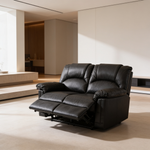Modern 2pc Living Room Set 1x Loveseat 1x Recliner Cushion Backrest Pillow Armrest Black Finish Primary Living Room Furniture-B011S02385 - 场景图