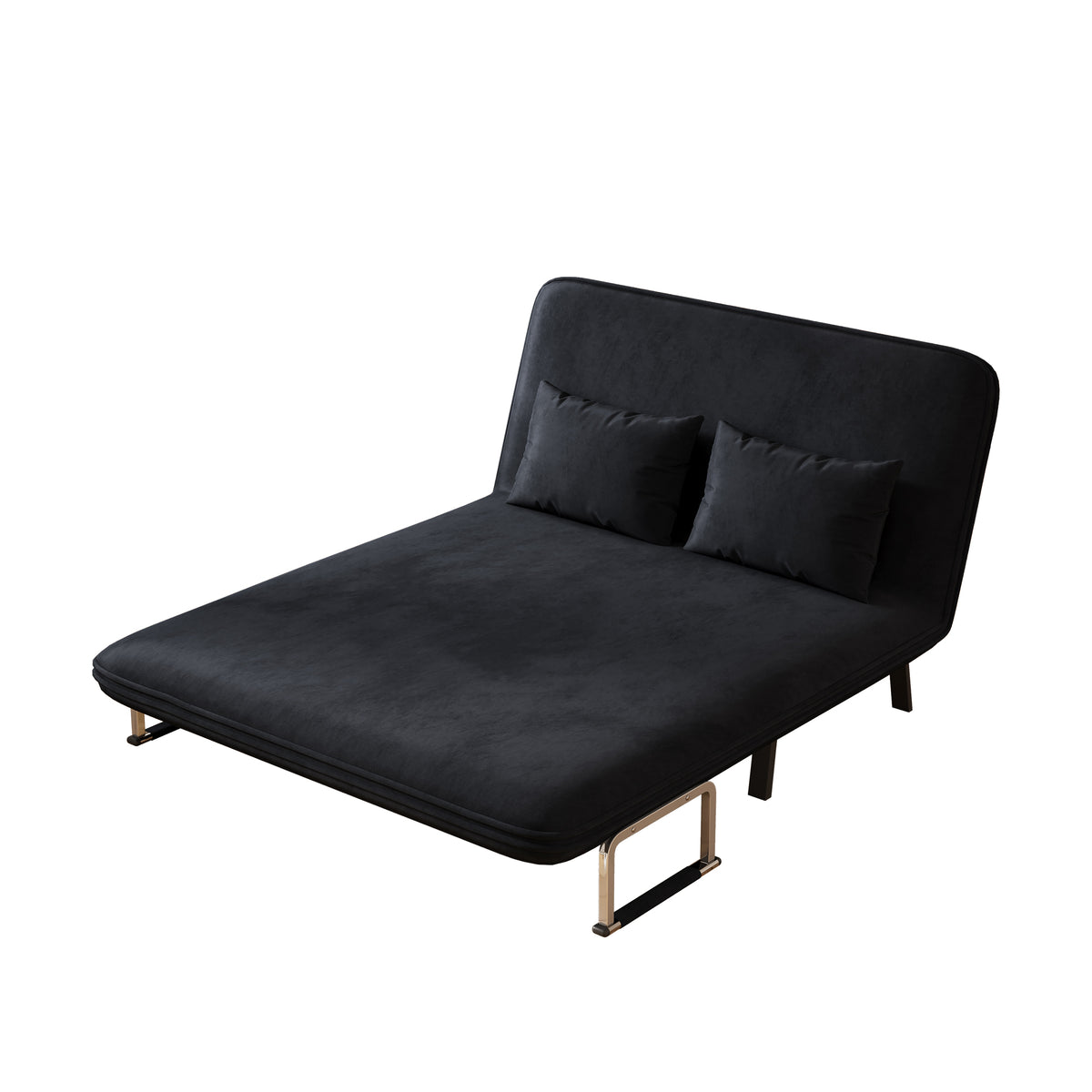 velvet black 55″ Convertible Chair Bed, Tri-Fold Sofa Bed with Adjustable Backrest & Pillow, Leisure Chaise Lounge Couch with Sturdy Steel Frame for Home & Office, Comfortable Sleeper Chair W1767P192807-djyc