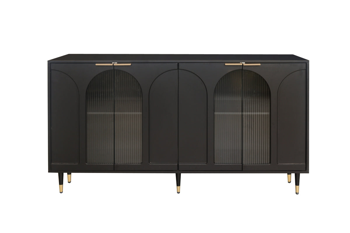 Accent Cabinet Black Lacquered Wooden Cabinet with 4 Glass Doors Sideboard Buffet Server Cabinet Storage Cabinet, for Living Room, Entryway, Hallway, Office, Kitchen and Dining Room W1435133310-djyc