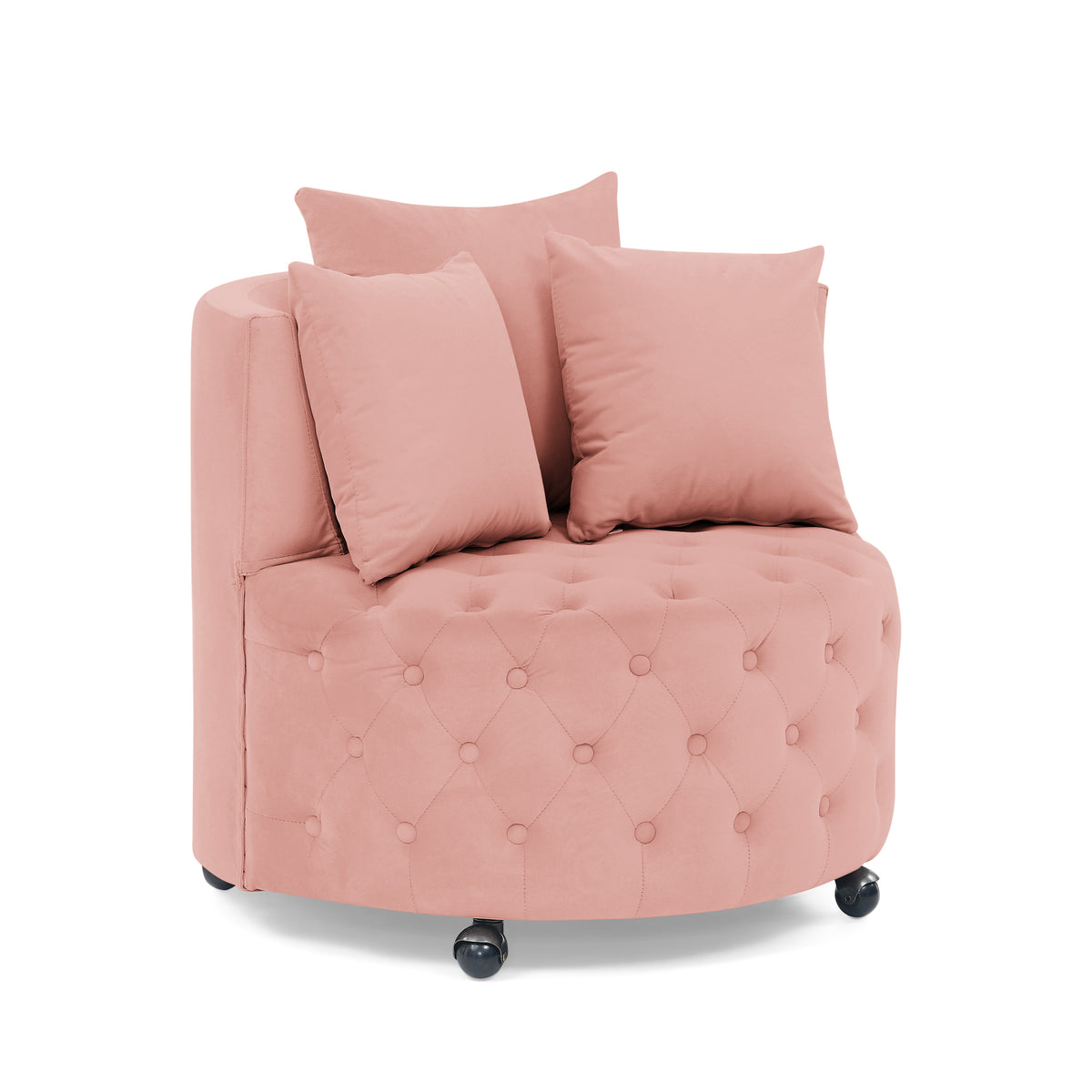 Velvet Upholstered Swivel Chair for Living Room, with Button Tufted Design and Movable Wheels, Including 3 Pillows, Pink W487124836-djyc