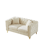60-Inch Chenille Pull Buckle Design Sofa for Living Room,Buttons Tufted With Copper Nail Decoration Armrest, Modern Couch Upholstered Button And Metal Legs W834S00297-djyc