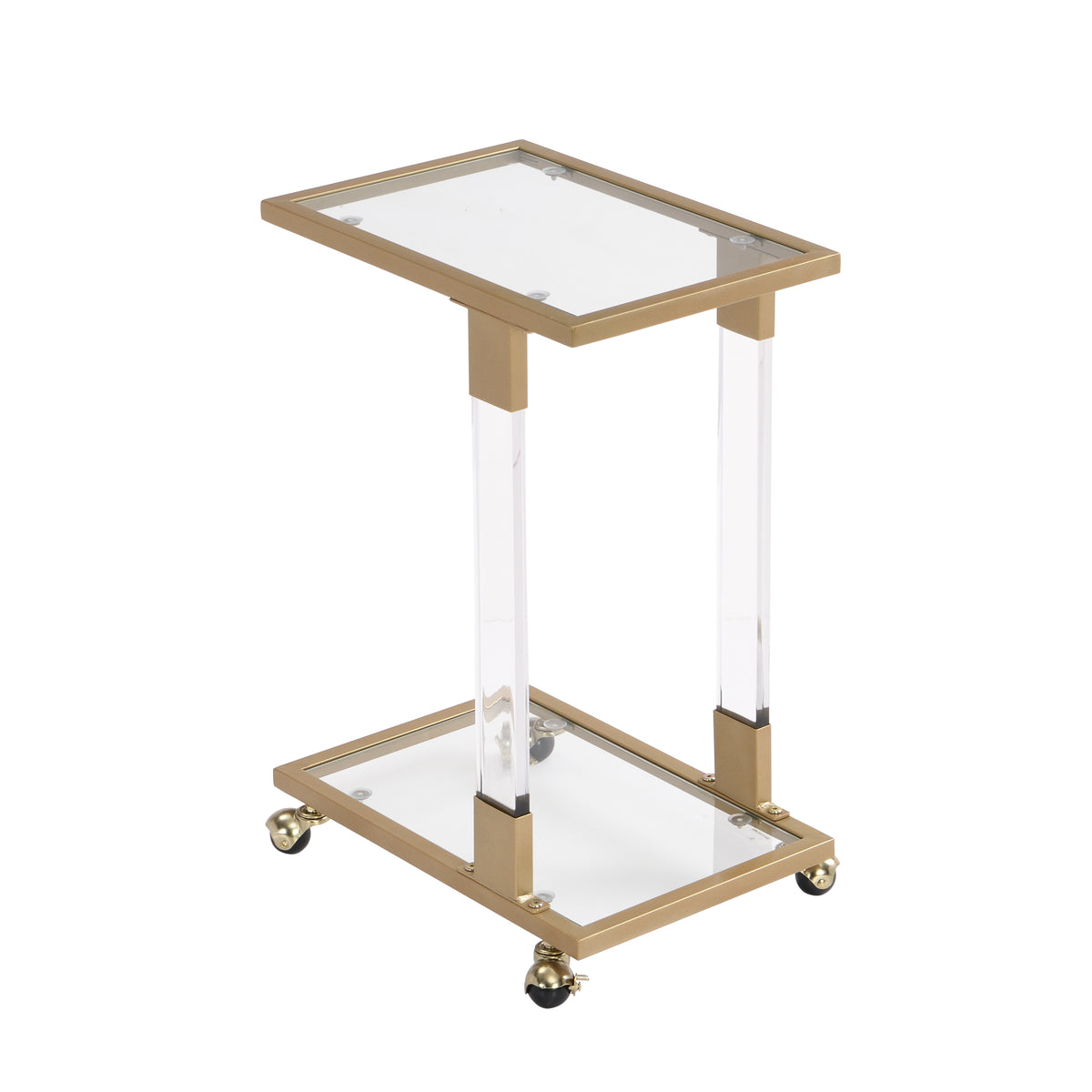 Golden Side Table, Acrylic Sofa Table, Glass Top C Shape Square Table with Metal Base for Living Room, Bedroom, Balcony Home and Office W82153574-djyc