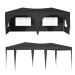 10'x20' Pop Up Canopy Tent with 6 Sidewalls, Ez Pop Up Outdoor Canopy for Parties, Waterproof Commercial Tent with 3 Adjustable Heights, Carry Bag, 6 Sand Bags, 6 Ropes and 12 Stakes, Black W2505P151710-djyc
