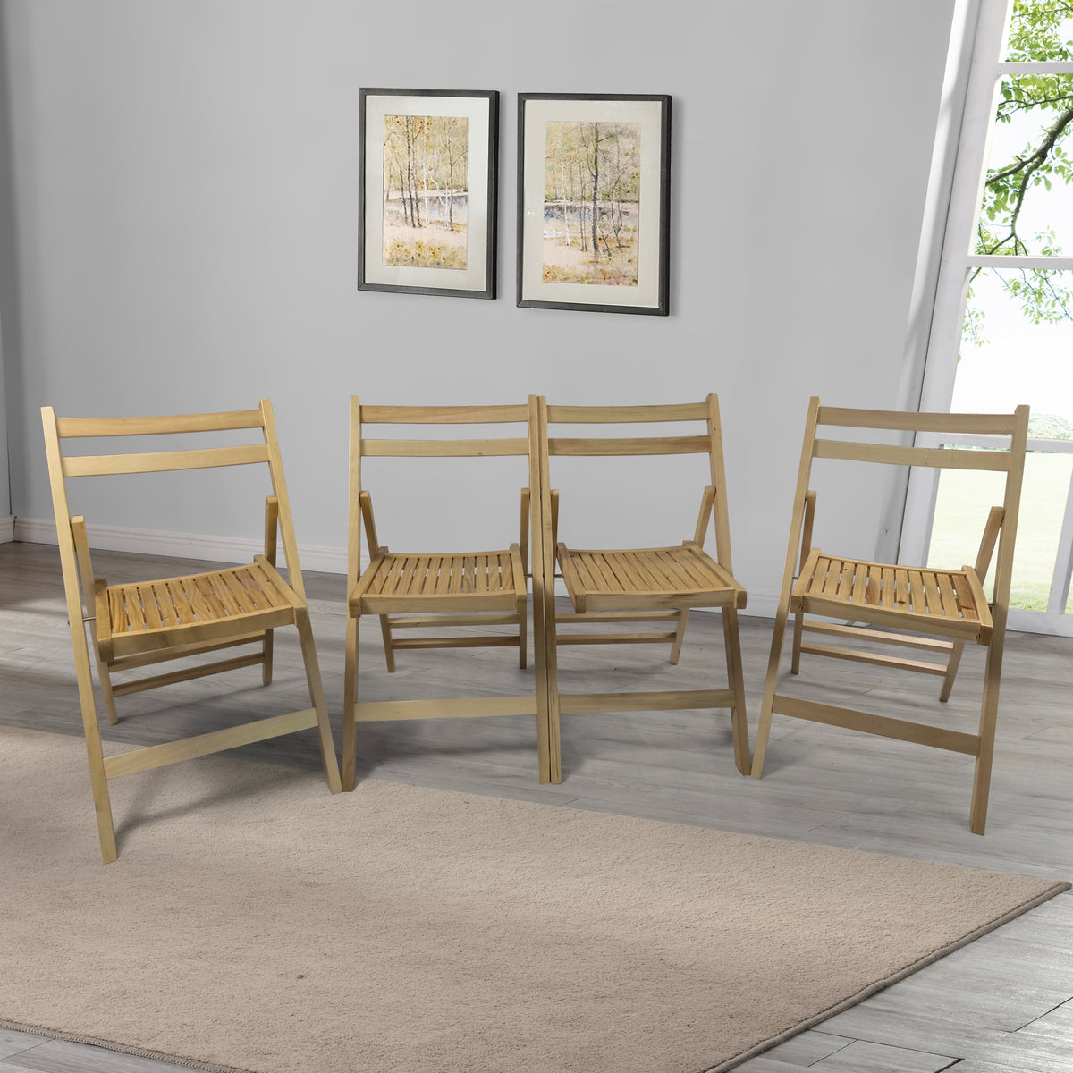 Furniture Slatted Wood Folding Special Event Chair - Wood, Set of 4, FOLDING CHAIR, FOLDABLE STYLE W49542179-djyc