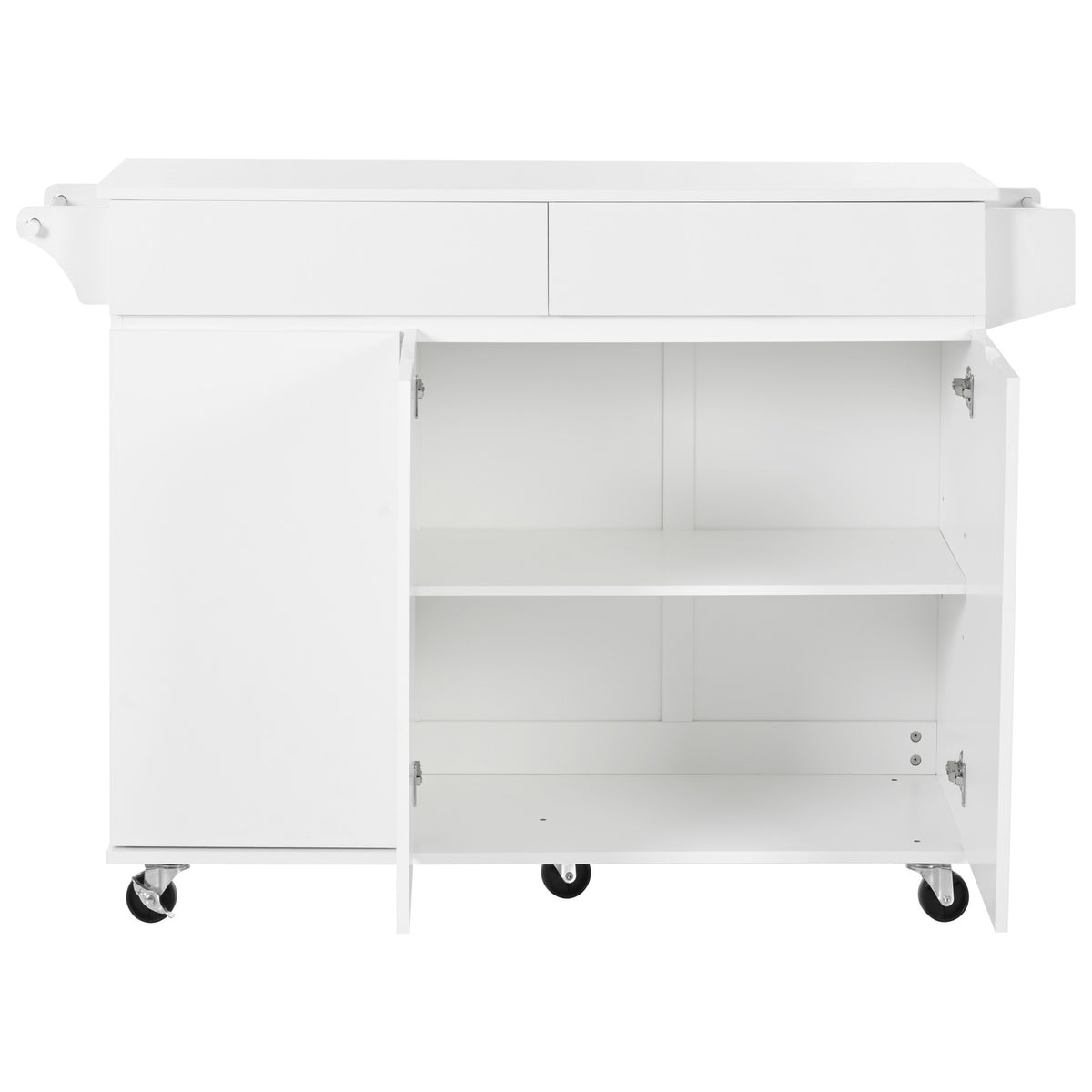 K&K 53.2''Kitchen Island with Drop Leaf, Kitchen Storage Cart with Spice Rack, Towel Rack and 2 Drawers, Rolling Kitchen Island on Wheels with Adjustable Shelves for Kitchen, Dining Room, White N707P173041W-djyc