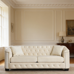 77-Inch Modern Chesterfield Velvet Sofa, 3-Seater Sofa, Upholstered Tufted Backrests with Nailhead Arms and 2 Cushions for Living Room, Bedroom, Apartment, Office (Beige)-W834S00646 - 场景图