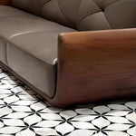 Black Walnut Straight Sofa with Black Genuine Leather for Living Room cf-0202