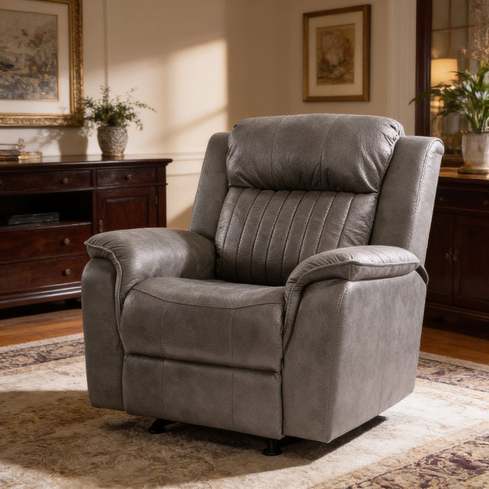 Contemporary Style 2pc Living Room Set 1x Recliner 1x Loveseat Slate Blue Finish Vertical And Horizontal Tufting Primary Living Room Furniture-B011S02413 - 场景图