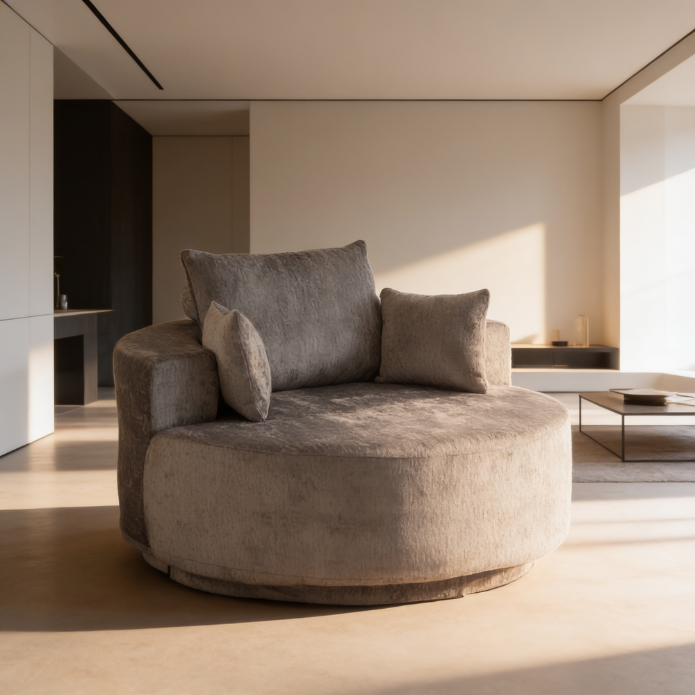 55''L Chenille Foam Single Swivel Chair, Fluffy Modern Sleeper, 360 Degree Swivel Chair for Living Room, Bedroom, Lounge and Projection Room-W834S00641 - 场景图