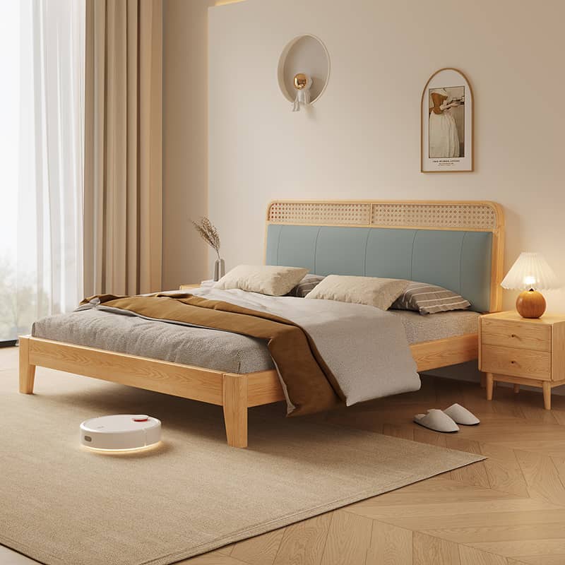 [幅215cm] ベッド 可愛い ダブルベッド 合成皮革 北欧 天然木材hbzwg-636