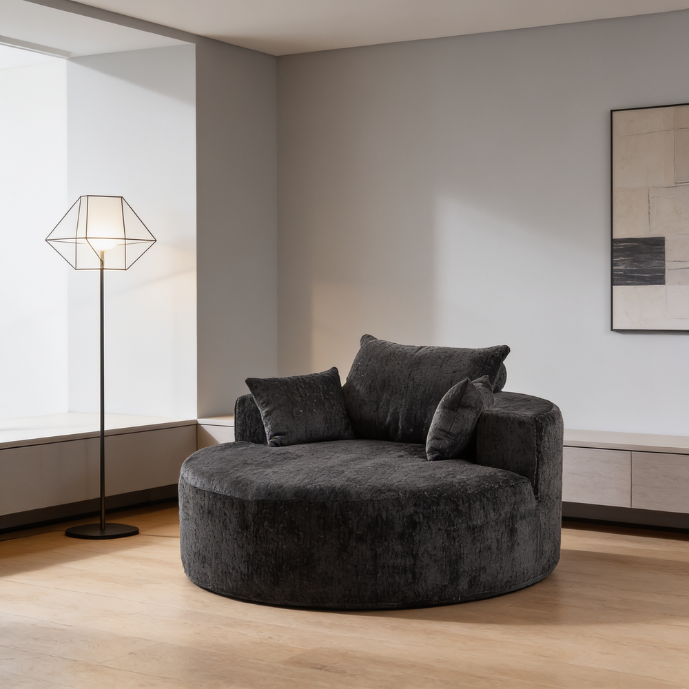 55'L Chenille Sponge single sofa,No Assembly Required,Fluffy Modern Sleeper Chair for Living room, Bedroom, Lounge and Projection Room(Not a swivel chair.)-W834P431153 - 场景图