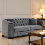 77-Inch Modern Chesterfield Velvet Sofa, 3-Seater Sofa, Upholstered Tufted Backrests with Nailhead Arms and 2 Cushions for Living Room, Bedroom, Apartment, Office (Grey)-W834S00644 - 场景图