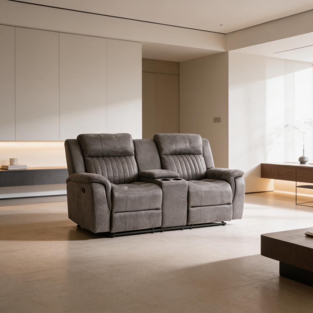 Contemporary Style Manual Motion3pc Living Room Set Comfortable Recliners Leatherette Upholstered Slate Blue Finish Primary Living Room Furniture-B011S02412 - 场景图