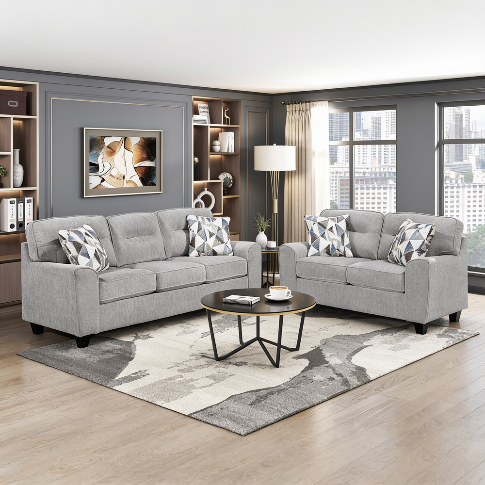 Durable Chenille Fabric Sofa with Decorative Pillows Gray Contemporary Design Living Room Furniture 1pc-B011P474326 - 正方形修复