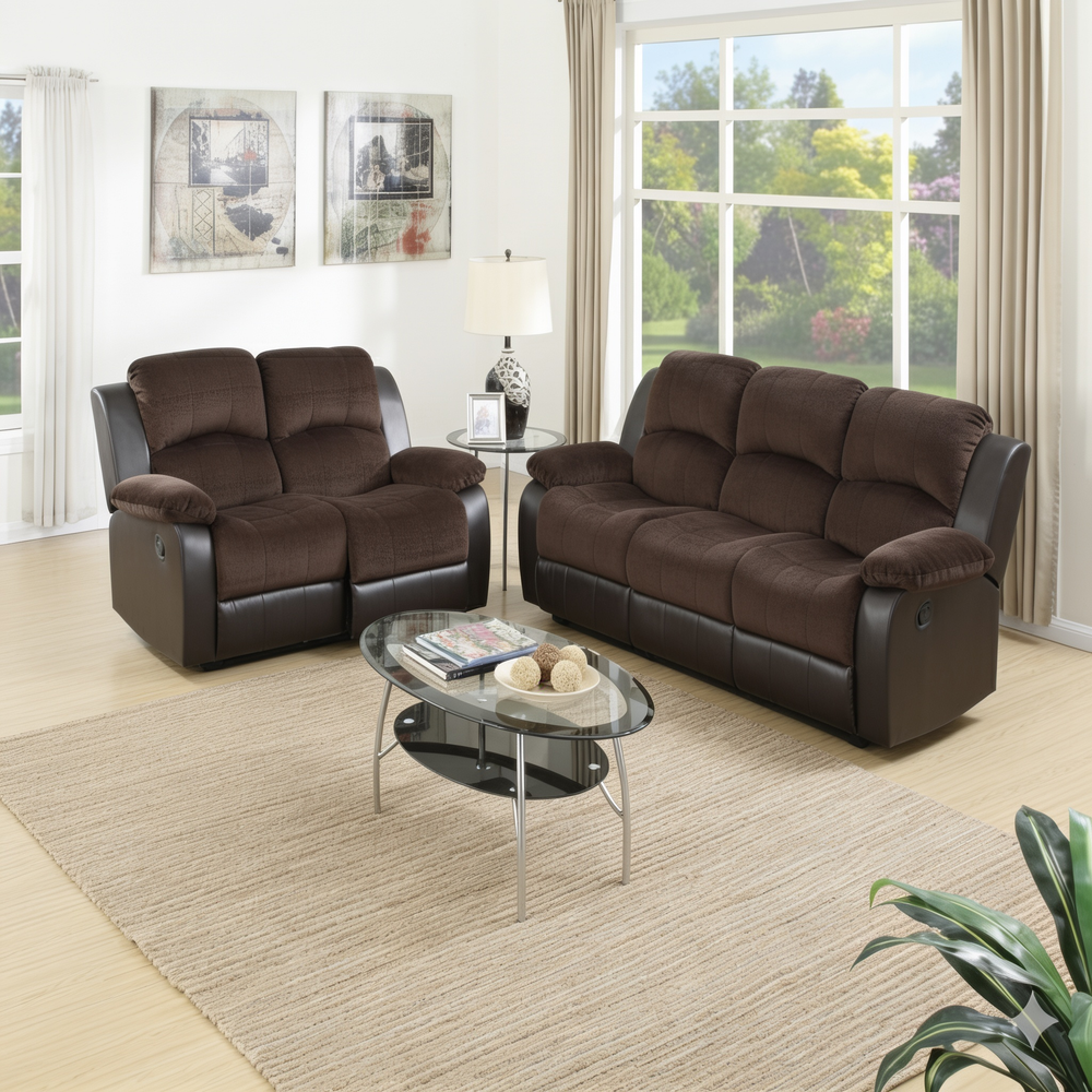 Modern 2pc Living Room Set 1x Sofa 1x Loveseat Pillow Armrest Cushion Backrest Faux Leather Upholstery Chocolate Finish Primary Living Room Furniture-B011S02391 - 正方形修复