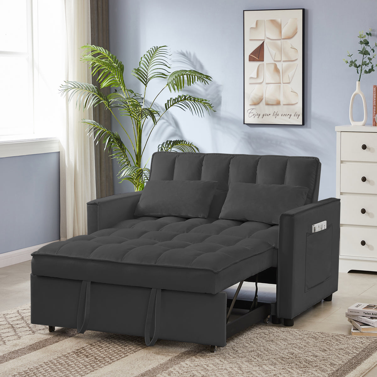 Versatile Elegance: Tufted Velvet Convertible Sofa Bed with Adjustable Comfort(7cm legs) W588P261319-djyc