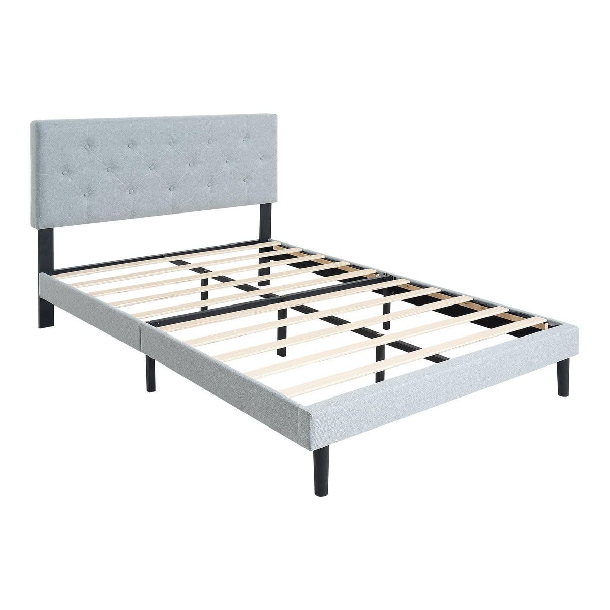 Queen Size Upholstered Platform Bed Frame with Modern Button Tufted Linen Fabric Headboard, No Box Spring Needed, Wood Slat Support, Easy Assembly, Grey W311P197752-djyc