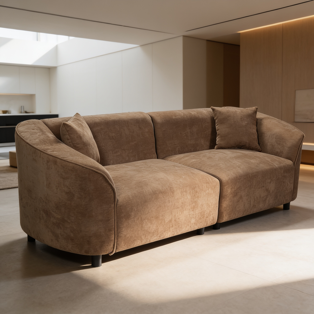 87' Curved Contemporary Sofa in Brown: Plush Seating, Streamlined Design, and Durable Frame ? Ideal for Stylish Living Spaces-N767P422840W - 场景图
