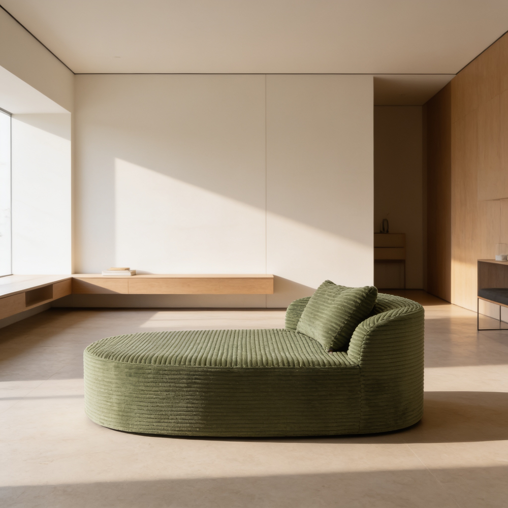 Modern Chaise Lounge Sofa Boneless CouchSofa Bed Compression Sofa Couch with Two Supportive Pillows for Living Room, Green-N719S002370F - 场景图