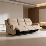 Slater Taupe 3-Piece Upholstered Reclining Sofa Set with Modern Design, Faux Leather, and Built-in Storage-B062S01806 - 场景图