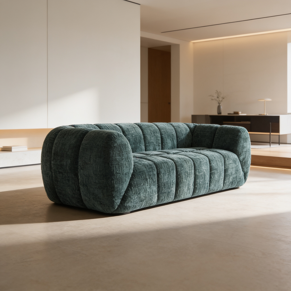 Chenille Pure Foam Sofa, Modern Quilted Cloud Sofa, Deep-Seat Chenille Pure Foam Sofa, Comfortable Modern Sofa, Suitable for Living Rooms, Bedrooms, and Apartments-W834P442223 - 场景图
