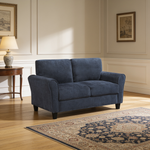 Contemporary 2pc Living Room Sofa Set Blue Chenille Upholstered Sofa Loveseat Plush Foam Padded Pocket Coils Solid Wood Furniture-B011S02487 - 场景图