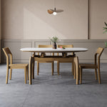 Sleek Brown Light Sintered Stone Dining Table with Elegant Ash Wood Finish fnl-276
