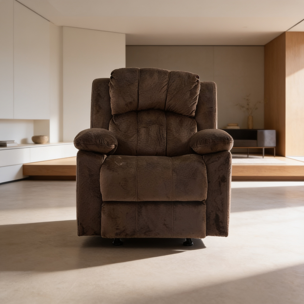 Modern Style 3pc Living Room Set 1x Sofa 1x Loveseat 1x Recliner Suede Padded Seat Metal Reclining Pillow Arms Cushion Back Chocolate Finish Primary Living Room Furniture-B011S02394 - 场景图