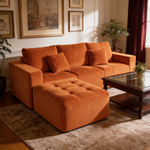 101' L-Shaped Modular Compression Sofa, 3-Seater Comfortable Cloud Sofa, Corduroy Fabric, with Movable Footrest, Free DIY Combination, Suitable for Living Room, Bedroom, Apartment (Orange)-W1170S00054 - 场景图