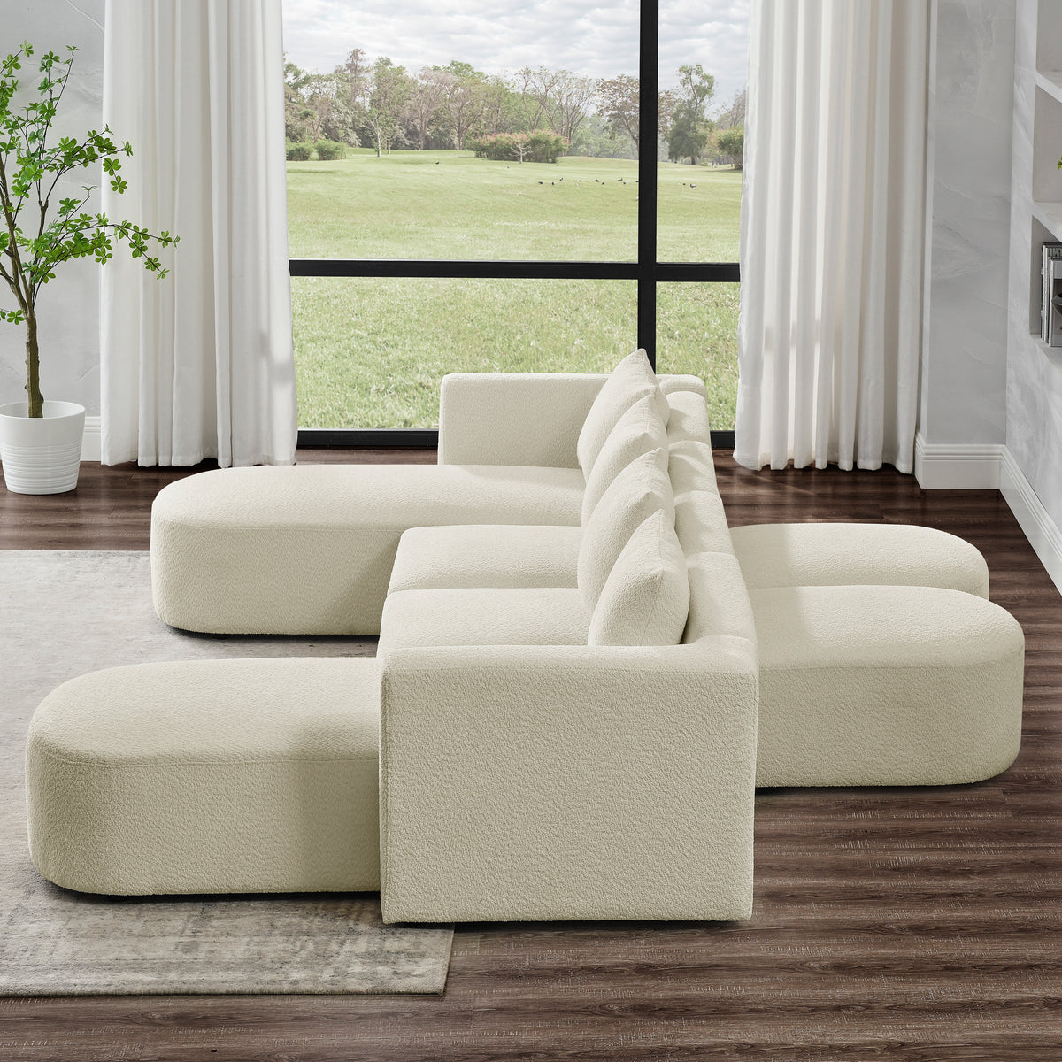 U Shape Sectional Sofa including Two Single Seat, Two Chaises and Two Ottomans, Modular Sofa, DIY Combination, Loop Yarn Fabric, Beige W487S00155-djyc