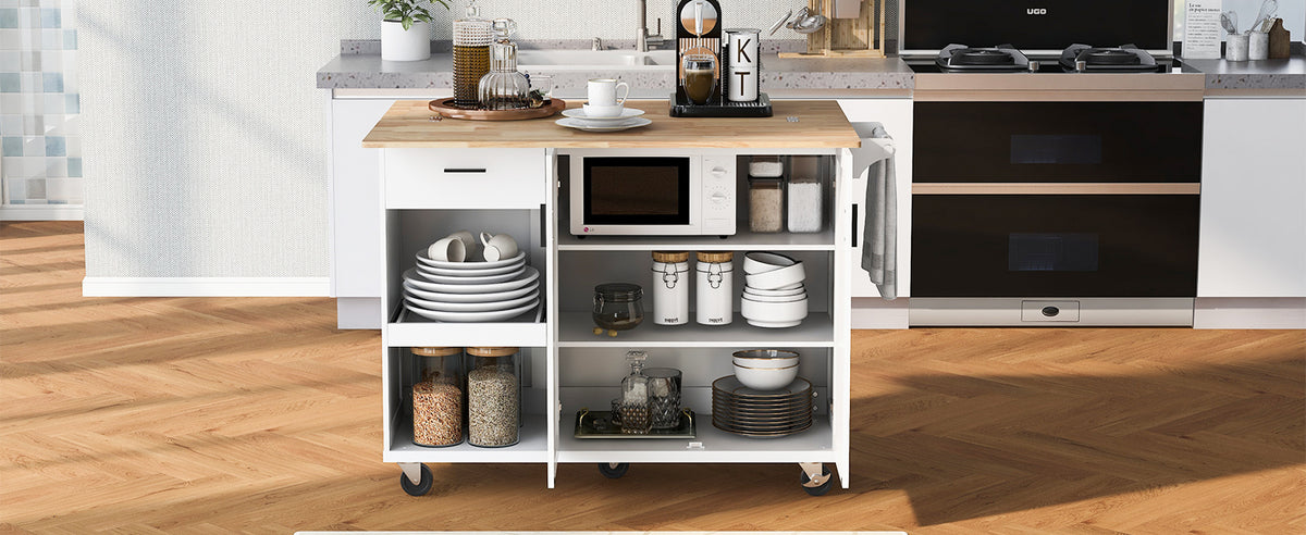 K&K Kitchen Island with Foldable Counter Top, Kitchen Storage Cart with Slide-Out Shelf, Towel Rack and Drawer, Rolling Kitchen Cart on Wheels, for Kitchen, Living Room, Dining Room, White N707P173036W-djyc