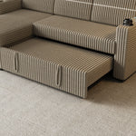 85 Inches Corduroy Sofa Bed, 3 Seater Sleeper Sofa with Storage Chaise, Square Handrail With Two Cup-holder And USB Charge Port, Pull Out Couch for Living Room W834S00271-djyc