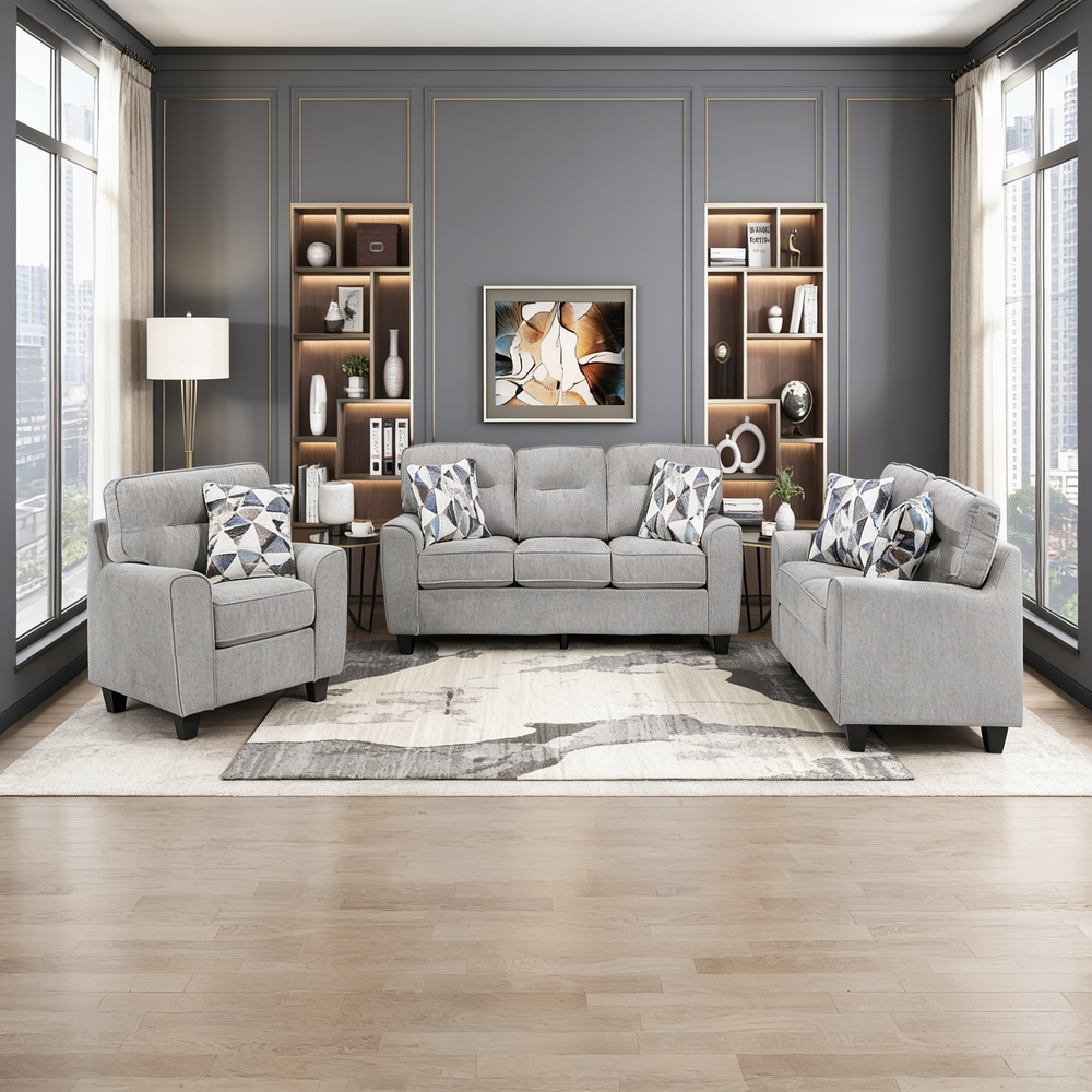 Durable Chenille Fabric Sofa with Decorative Pillows Gray Contemporary Design Living Room Furniture 1pc-B011P474326 - 正方形修复