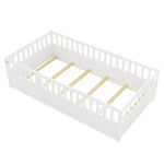 Twin Size Floor bed, integral construction with super high security barrier, door, children's floor bed frame, Montessori wooden children's floor bed, Support slat white W1858P164938-djyc