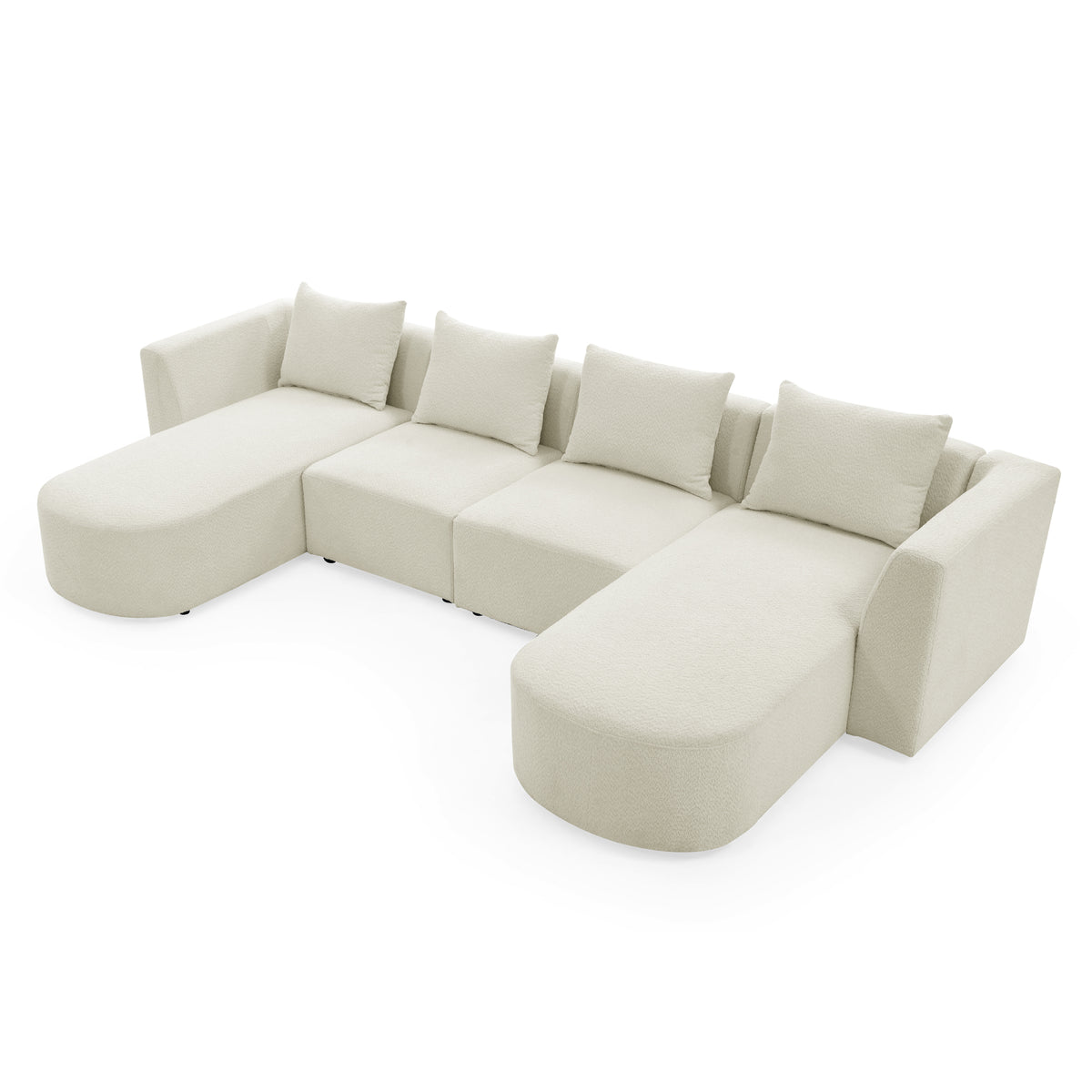 U Shape Sectional Sofa including Two Single Seats and Two Chaises, Modular Sofa, DIY Combination, Loop Yarn Fabric, Beige W487S00154-djyc