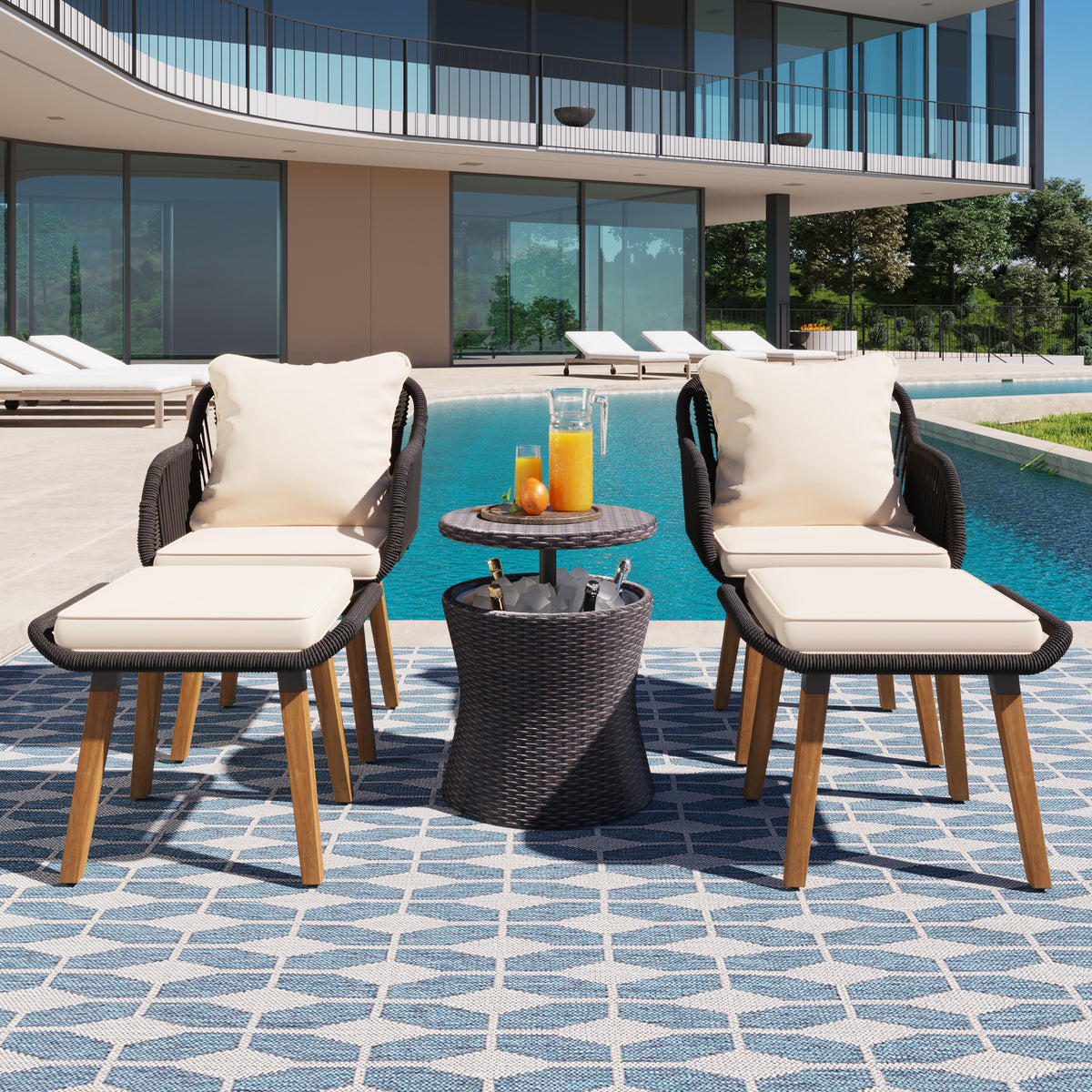 K&K 5 Pieces Patio Furniture Chair Sets, Patio Conversation Set With Wicker Cool Bar Table, Ottomans,Outdoor Furniture Bistro Sets for Porch,Backyard,Balcony,Poolside Black&Beige WF324995AAW-djyc