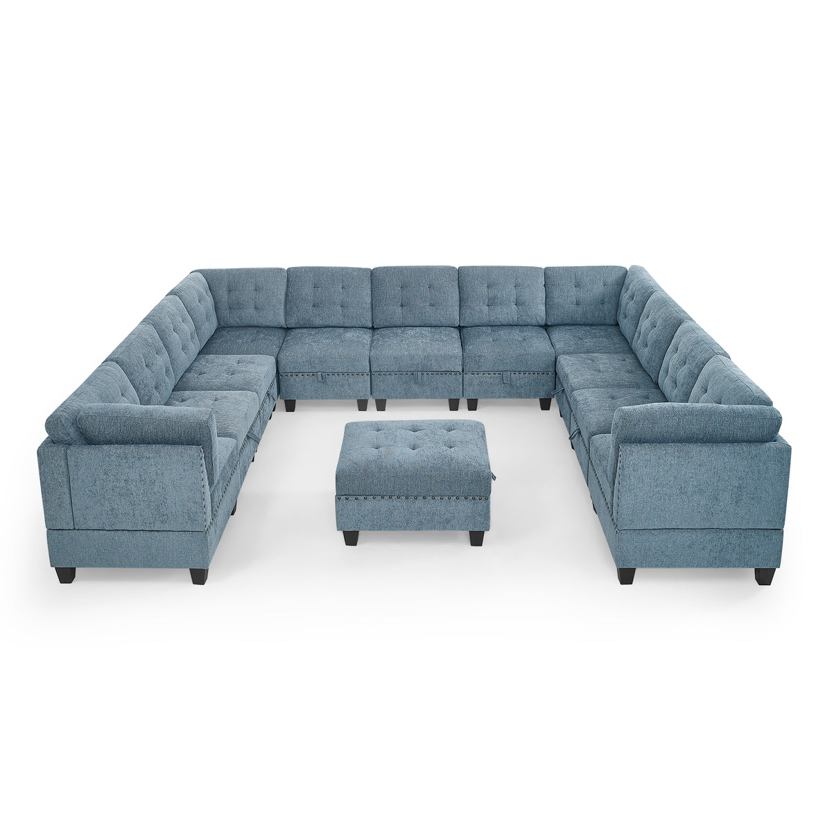 U shape Modular Sectional Sofa,DIY Combination,includes Seven Single Chair, Four Corner and One Ottoman,Navy Blue W487S00193-djyc