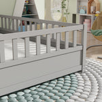 Full sizeFloor bed, integral construction with super high security barrier, door, children's floor bed frame, Montessori wooden children's floor bed, Support slat Grey W1858P164944-djyc