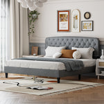 King size Adjustable Headboard with Fine Linen Upholstery and Button Tufting for Bedroom,Wave TopLIGHT GREY W1793140473-djyc