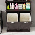 Two-Compartment Tilt-Out Dirty Laundry Basket Tall Bathroom Cabinet with 2 Adjustable Shelves-Black W1120S00002-djyc