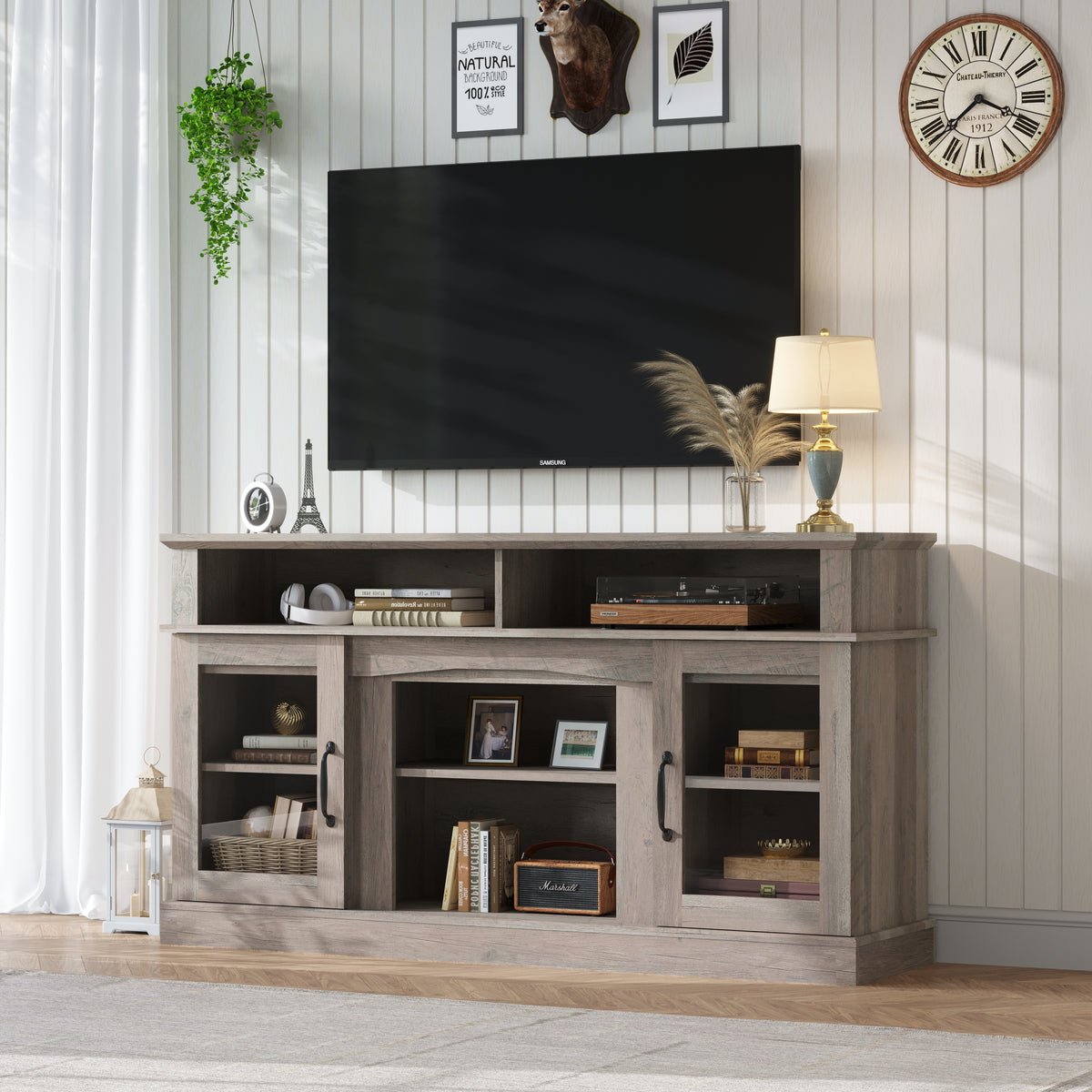 58 Inch TV Stand with Storage Cabinet and Shelves, TV Console Table Entertainment Center for Living Room,Bedroom W881140536-djyc