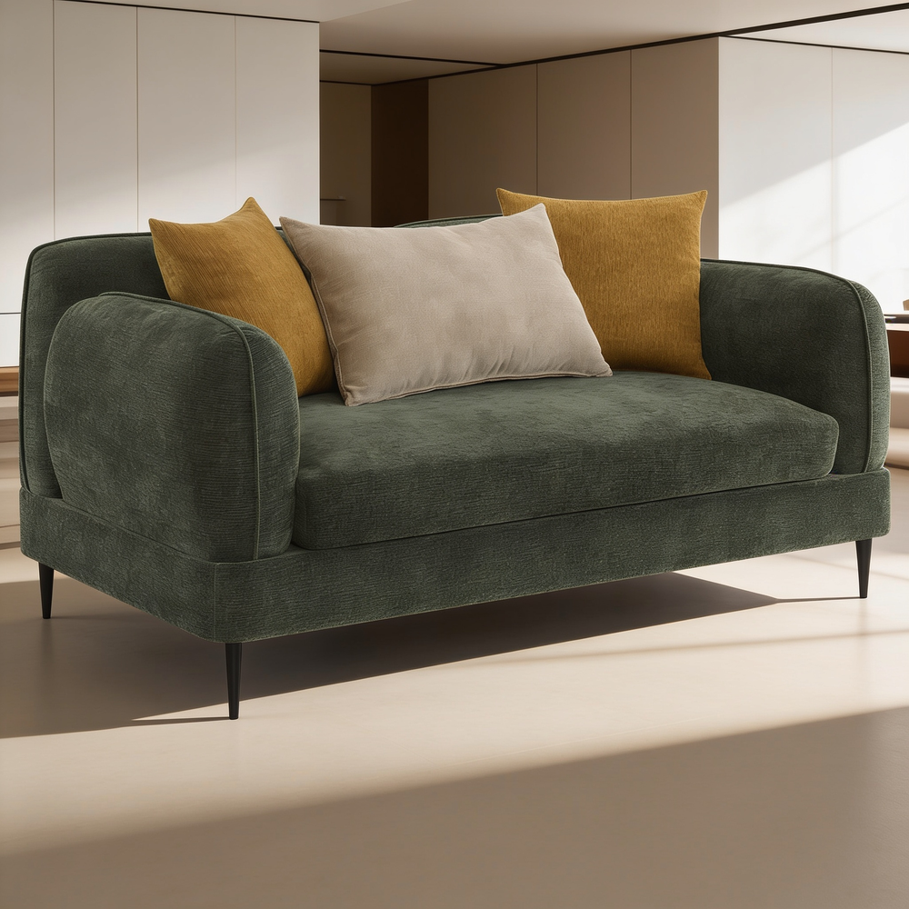 Repley Green 2-Piece Chenille Upholstered Sofa Set with Textured Fabric, Green Color, Wood and Metal Frame, 84' W-B062S01816 - 场景图