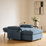 Leisure sofa chair,Double sofa recliner, with manually adjustable backrest, soft padded armrests, side USB charging port and phone stand, comes with a matching storage ottoman-Blue-W487S00516 - 场景图