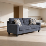 Contemporary Blue 2pc Set Sofa Loveseat Durable Chenille Fabric Decorative Pillows Wooden Living Room Furniture-B011S02478 - 场景图