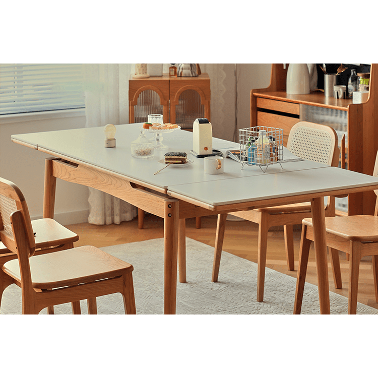 [幅125～145cm] テーブル 伸縮式 セラミック チェリー材 北欧 コンパクト fyg-655