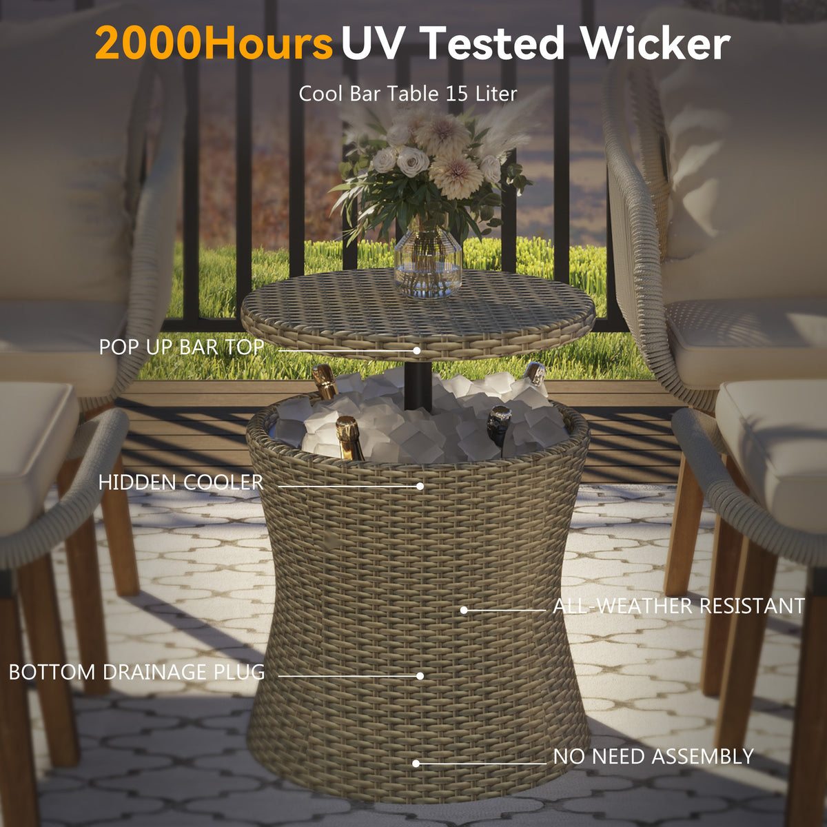 K&K 5 Pieces Patio Furniture Chair Sets, Patio Conversation Set With Wicker Cool Bar Table, Ottomans,Outdoor Furniture Bistro Sets for Porch,Backyard,Balcony,Poolside Brown WF324995AAZ-djyc